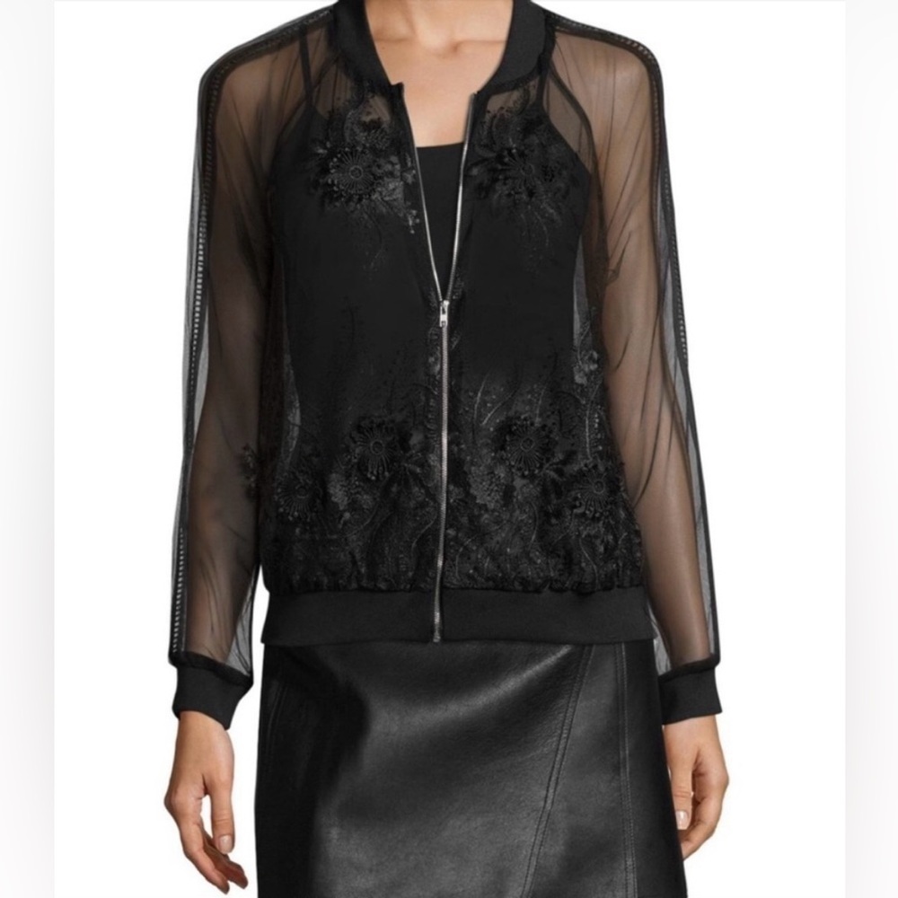 NWT Revolve Endless Rose Lace Mesh Black Bomber Jacket, Zipper, Sizes XS & S - Picture 2 of 16